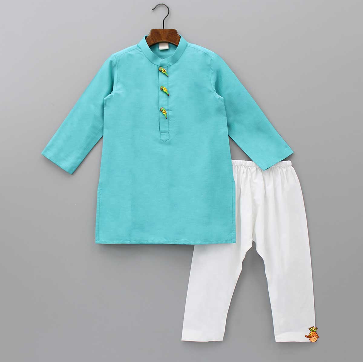 Turquoise Embellished Kurta And Churidar