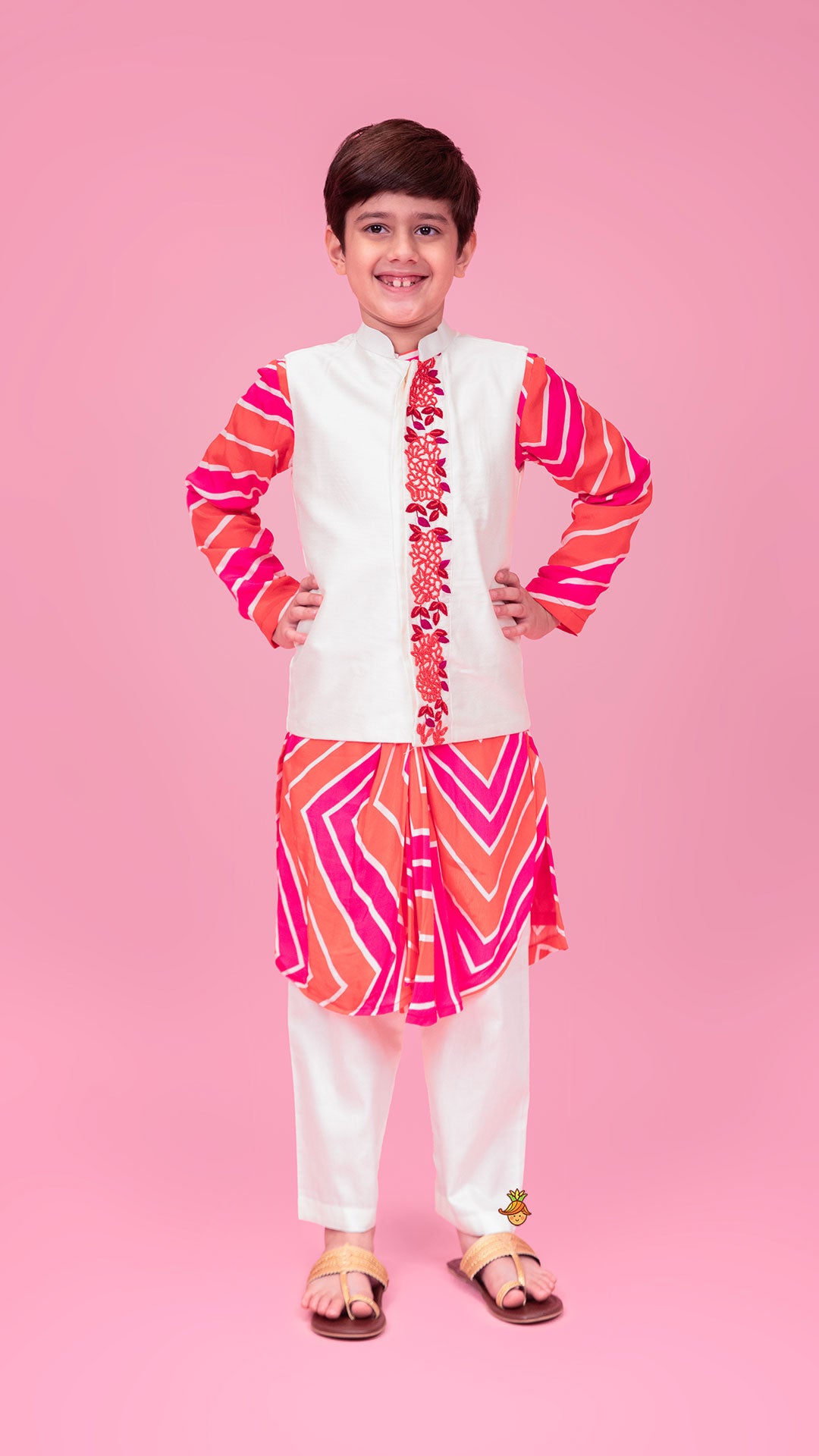 Pre Order: Leheriya Printed Stylish Kurta And Jacket With Pyjama