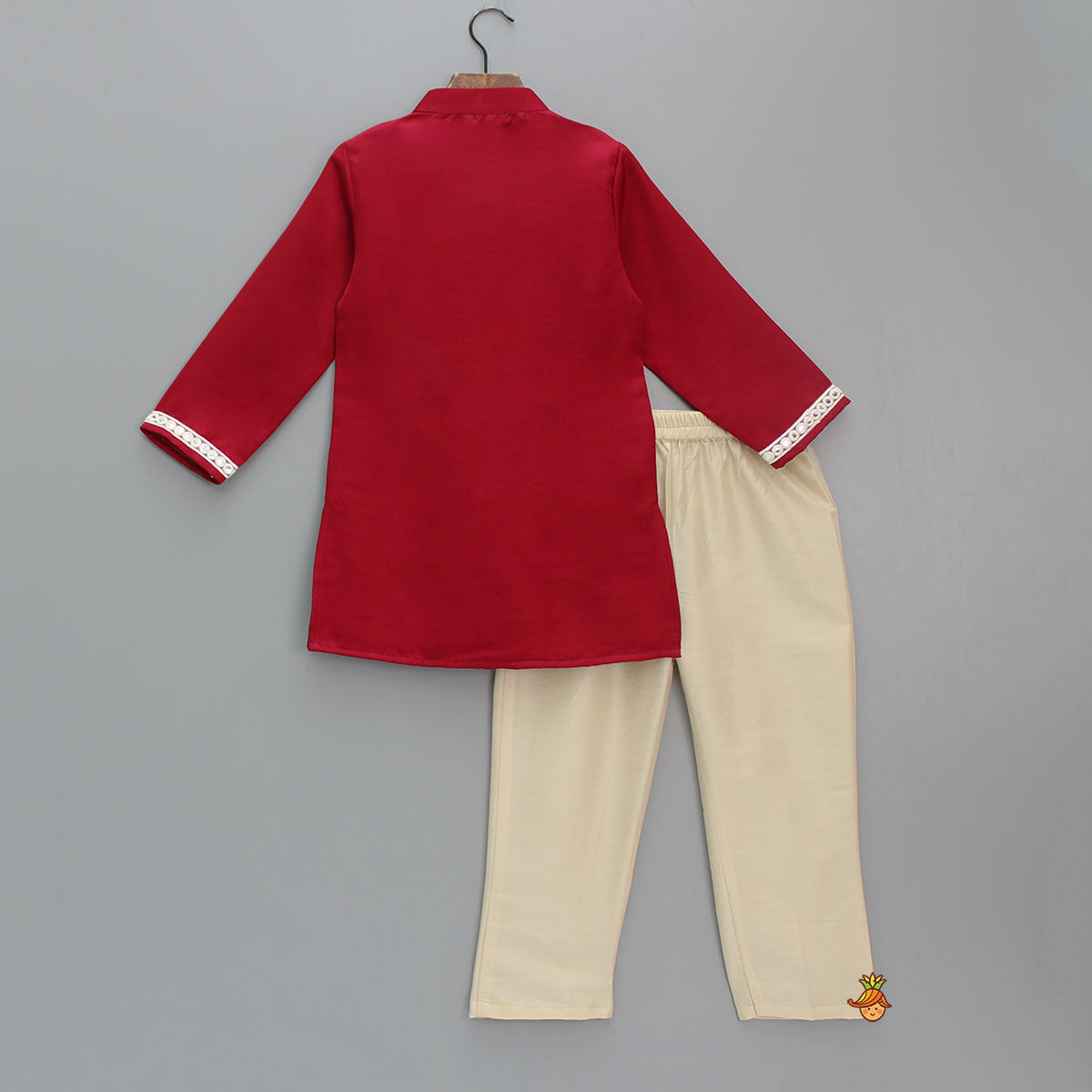 Pre Order: Faux Mirror Lace Detail Red Kurta And Pyjama