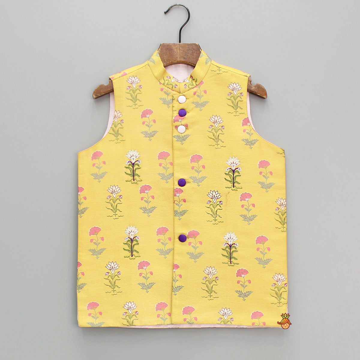 Pre Order: Embroidered And Floral Printed Yellow Jacket