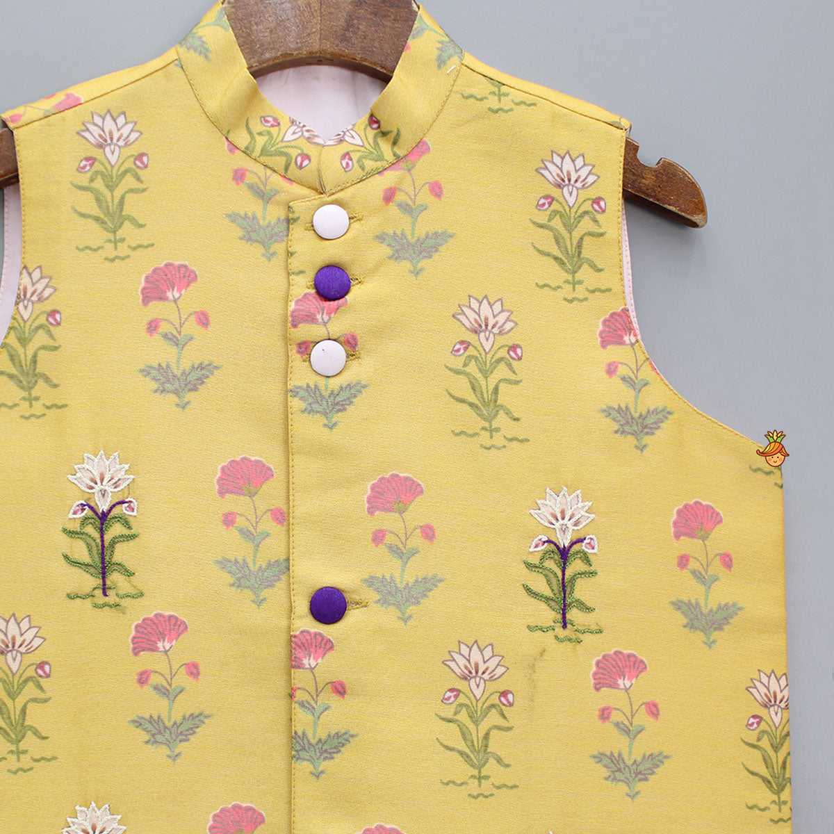 Pre Order: Embroidered And Floral Printed Yellow Jacket