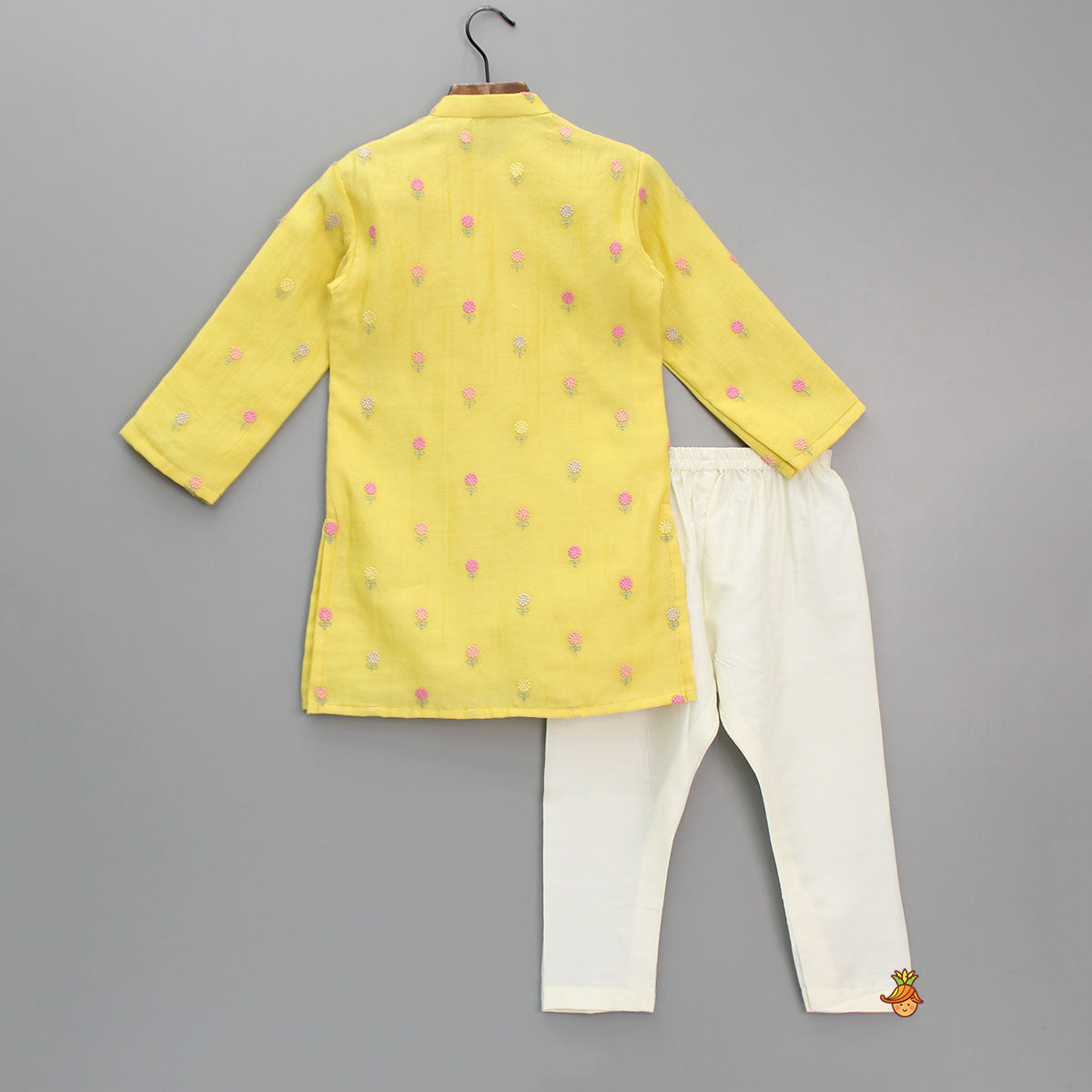 Pre Order: Yellow Floral Embroidered Kurta And Pyjama