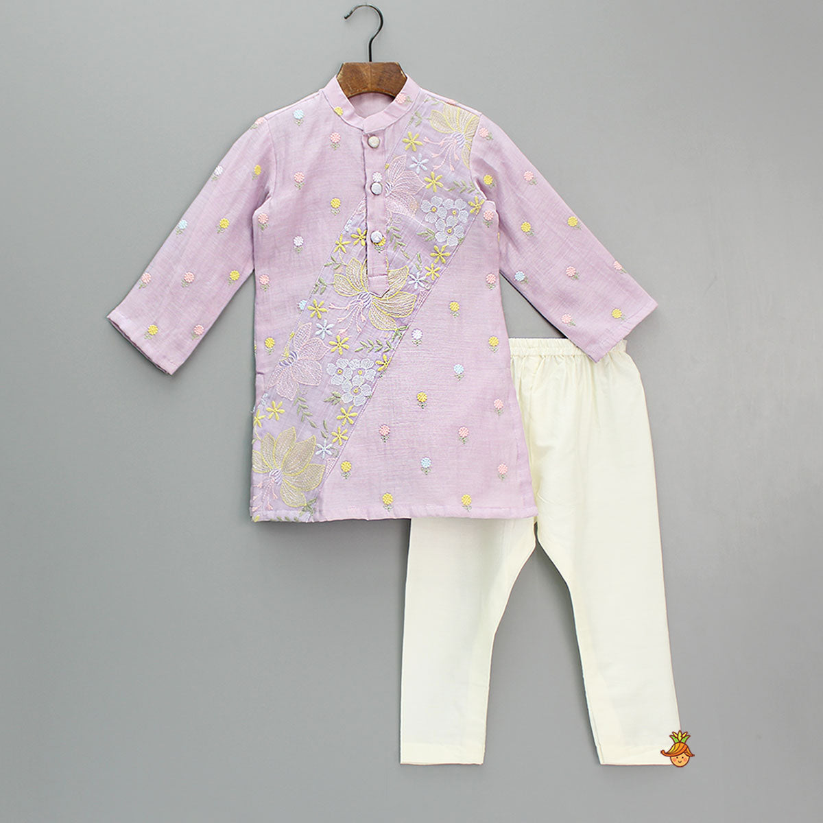 Pre Order: Floral Embroidered Purple Kurta And Pyjama