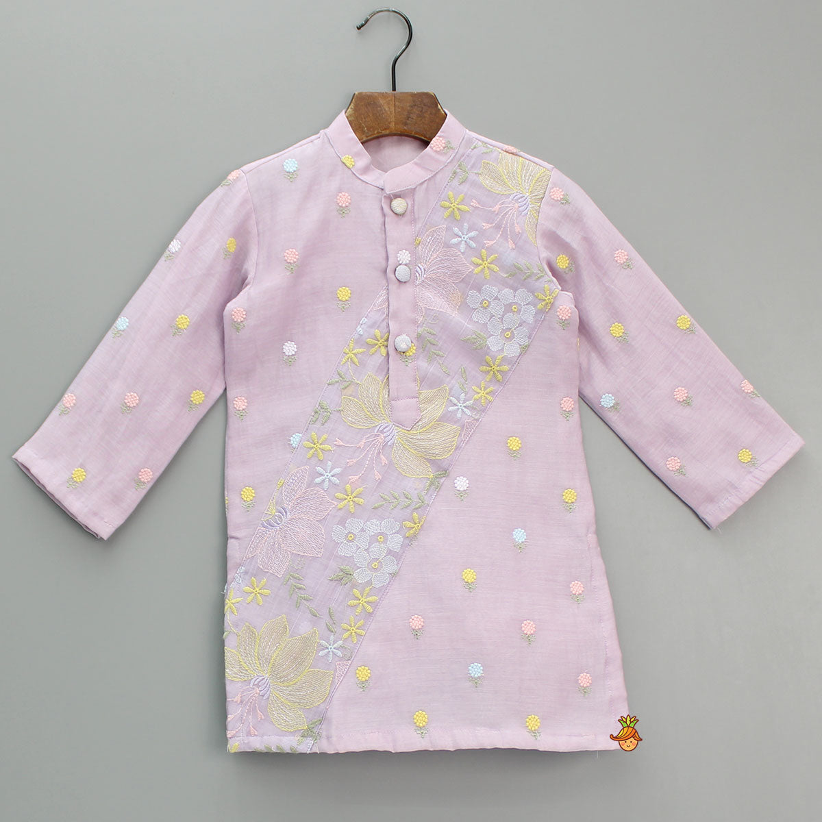 Pre Order: Floral Embroidered Purple Kurta And Pyjama