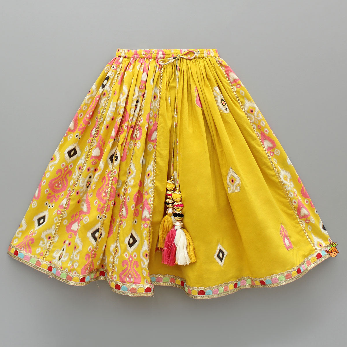 Pre Order: Printed Yellow Top And Pleated Lehenga