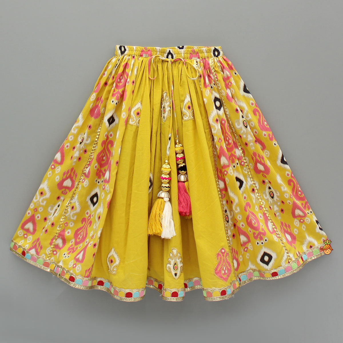 Pre Order: Printed Yellow Top And Pleated Lehenga