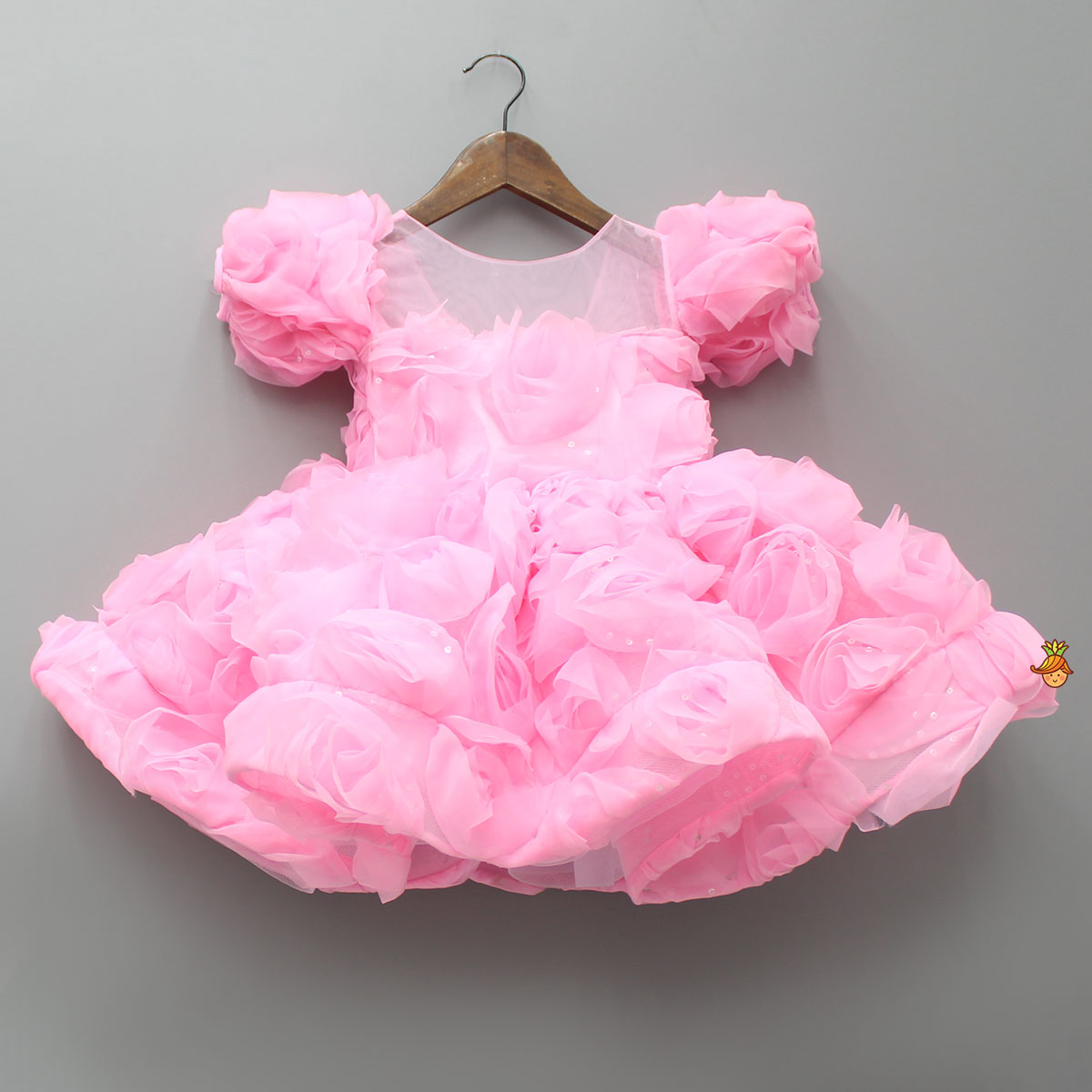 Pre Order: Frilly Pink Dress With Detachable Bow And Matching Swirled Headbow