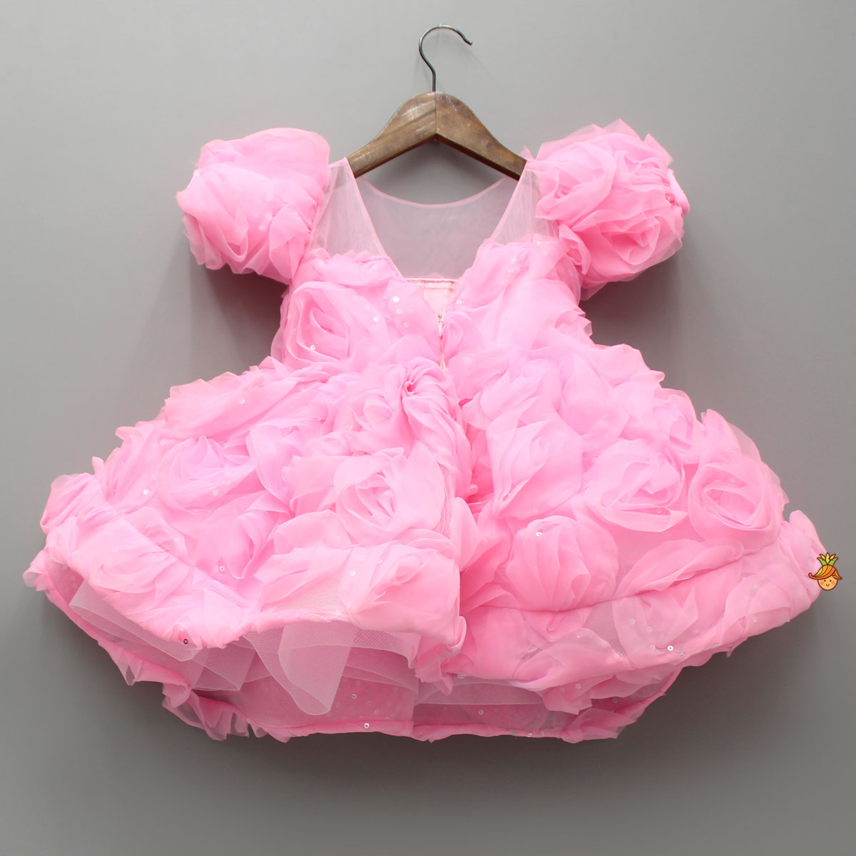 Pre Order: Frilly Pink Dress With Detachable Bow And Matching Swirled Headbow