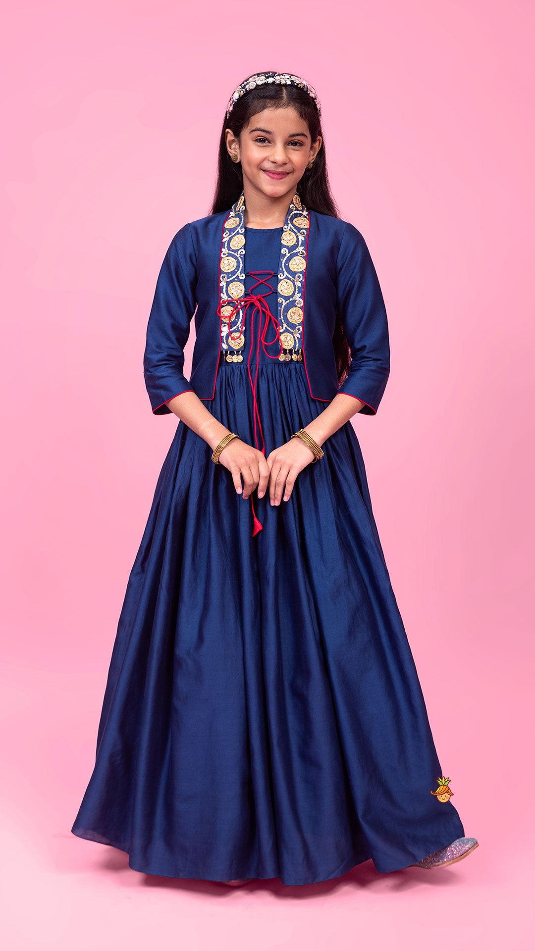 Pre Order: Blue Kurti With Embroidered And Embellished Jacket