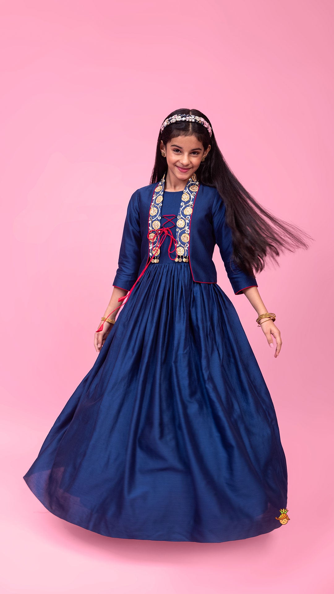 Pre Order: Blue Kurti With Embroidered And Embellished Jacket