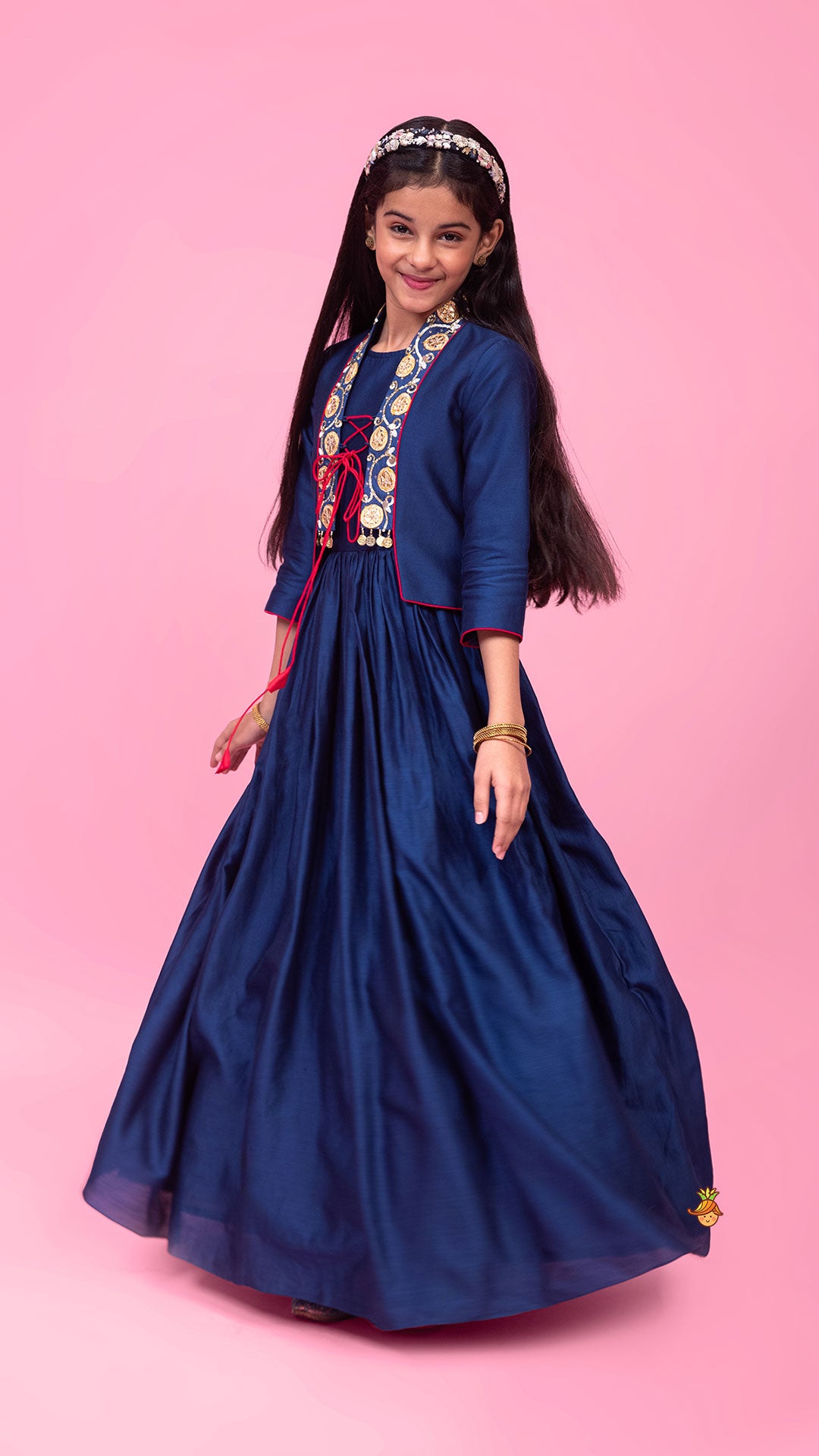 Pre Order: Blue Kurti With Embroidered And Embellished Jacket