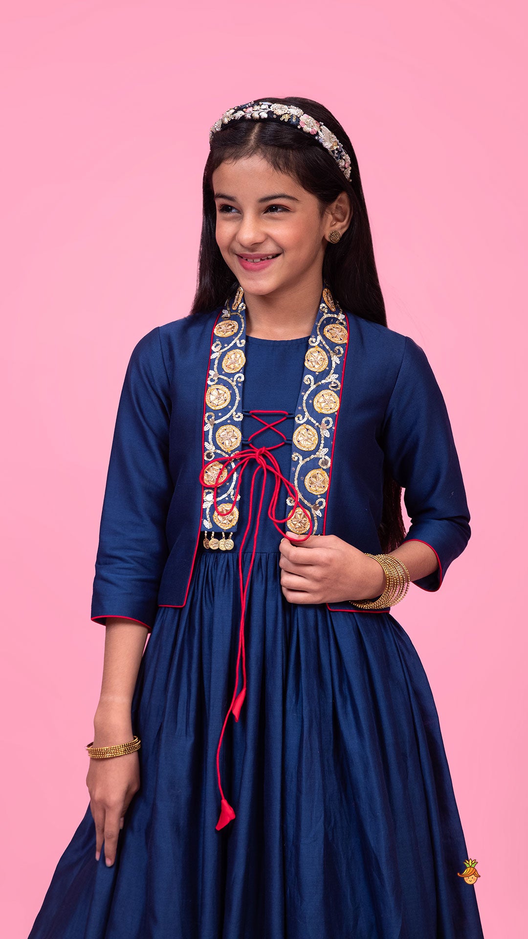 Pre Order: Blue Kurti With Embroidered And Embellished Jacket