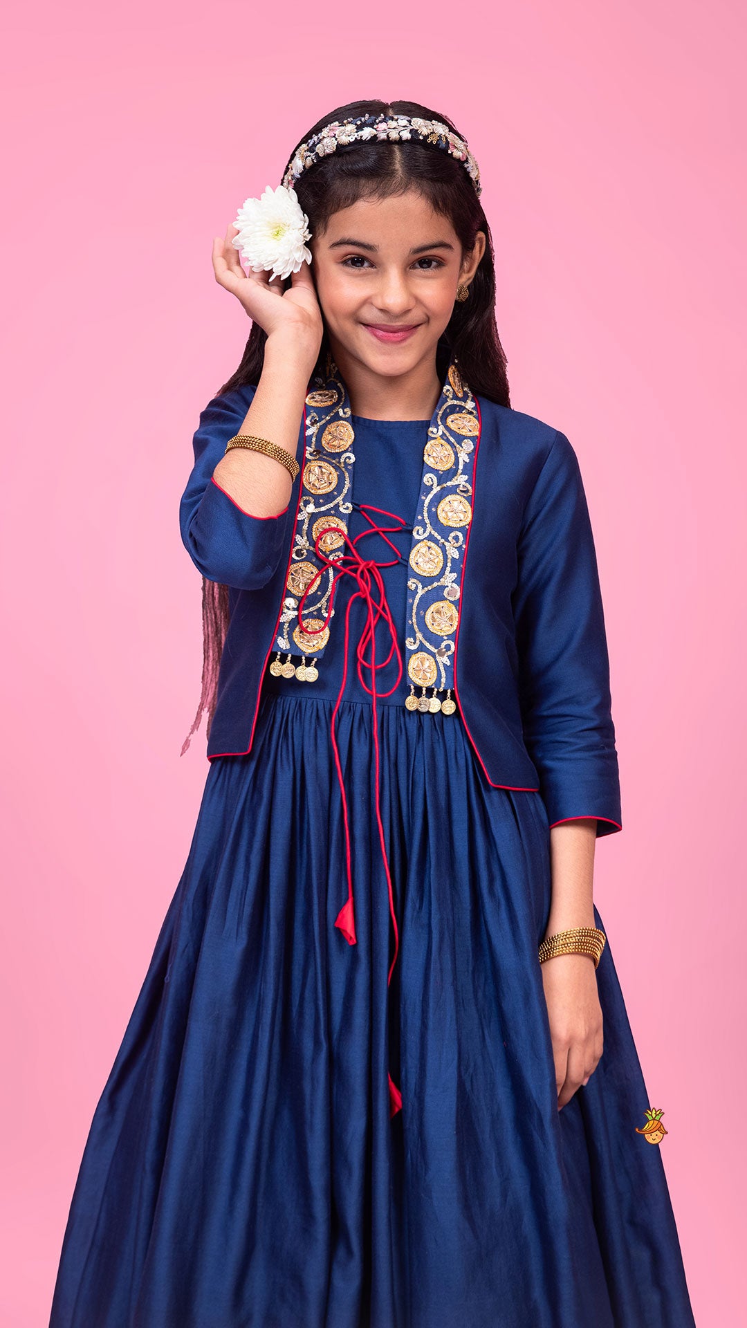 Pre Order: Blue Kurti With Embroidered And Embellished Jacket