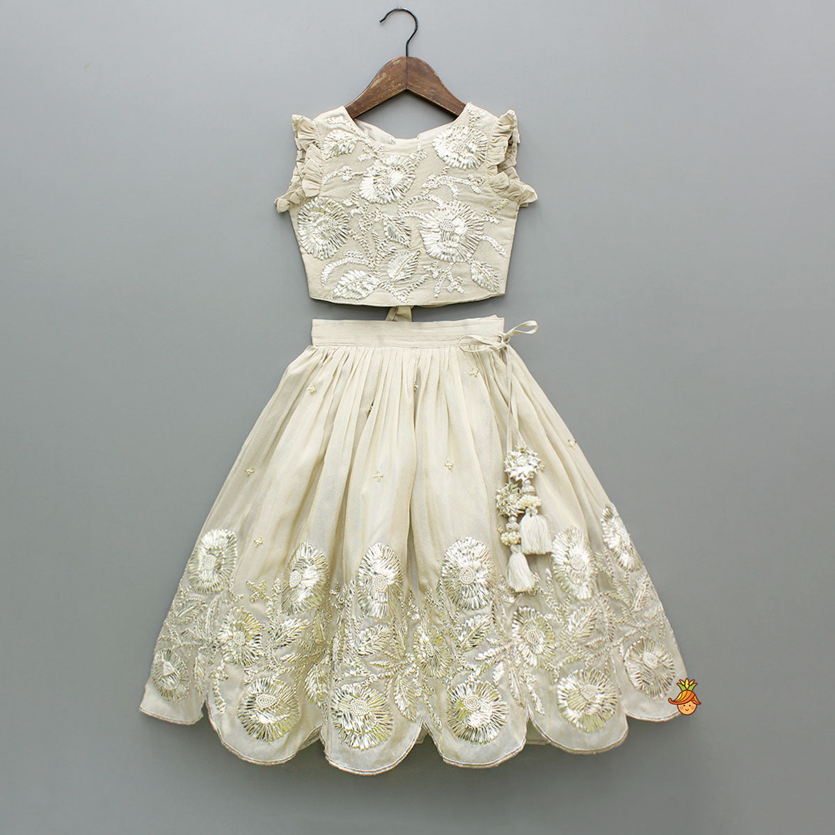 Pre Order: Gota Lace Embroidered Top With Lehenga