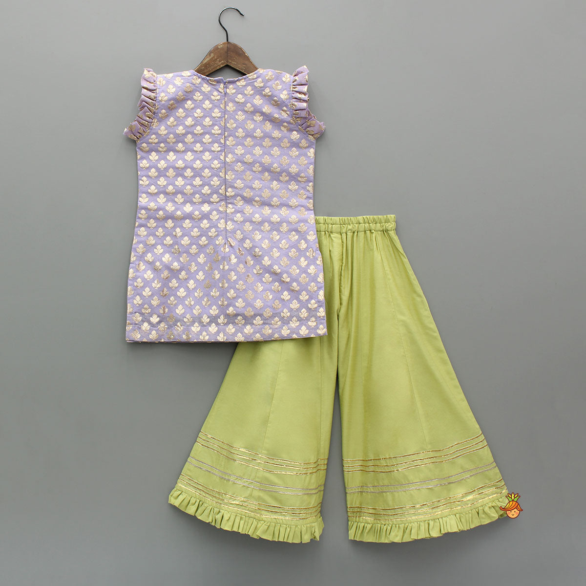 Pre Order: Chanderi Embroidered Kurti With Palazzo And Dupatta
