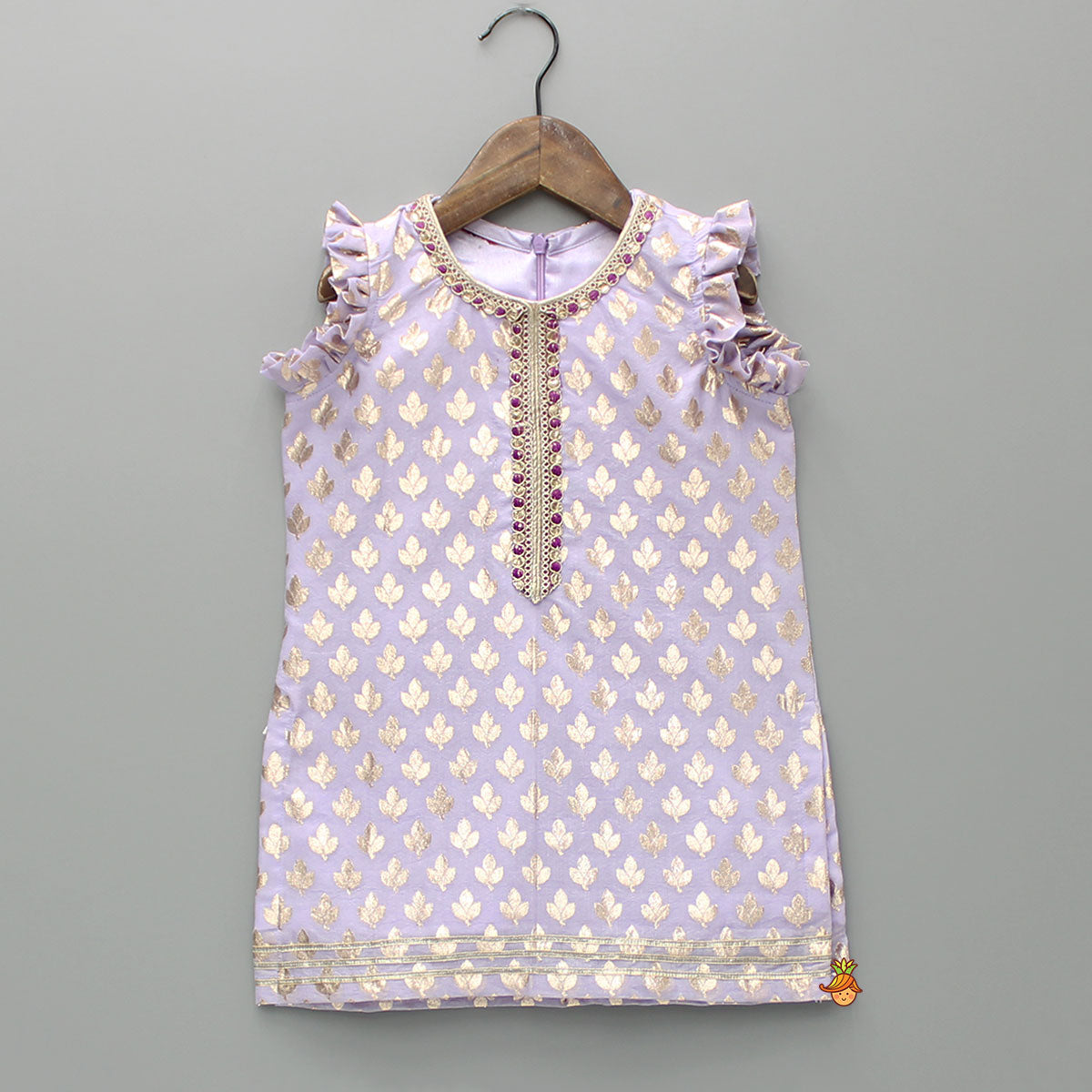 Pre Order: Chanderi Embroidered Kurti With Palazzo And Dupatta