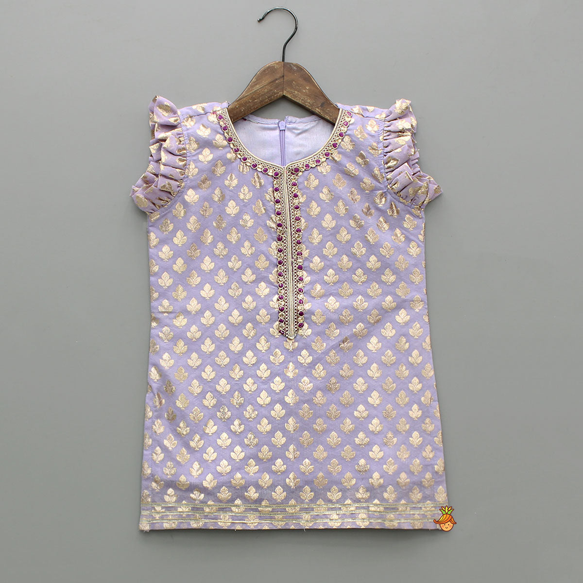 Pre Order: Chanderi Embroidered Kurti With Palazzo And Dupatta