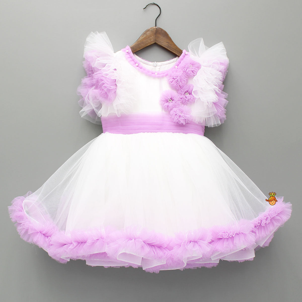 Pre Order: Frilly Flower Enhanced Dress With Matching Hairclip