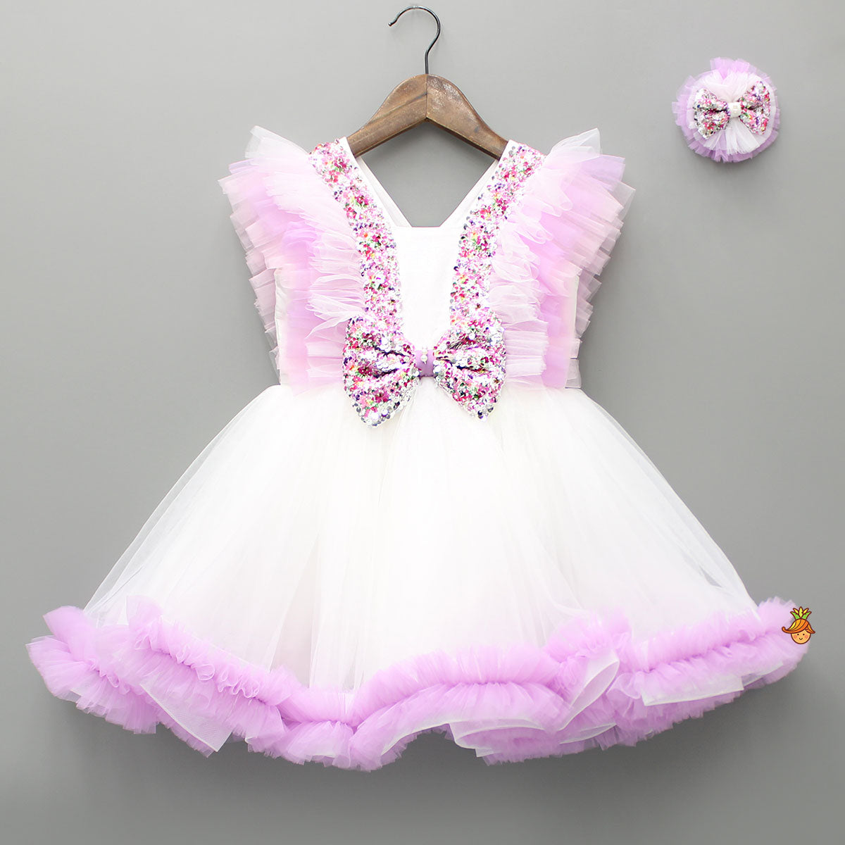 Pre Order: Sequin Detail Frilly Dress With Matching Hairclip