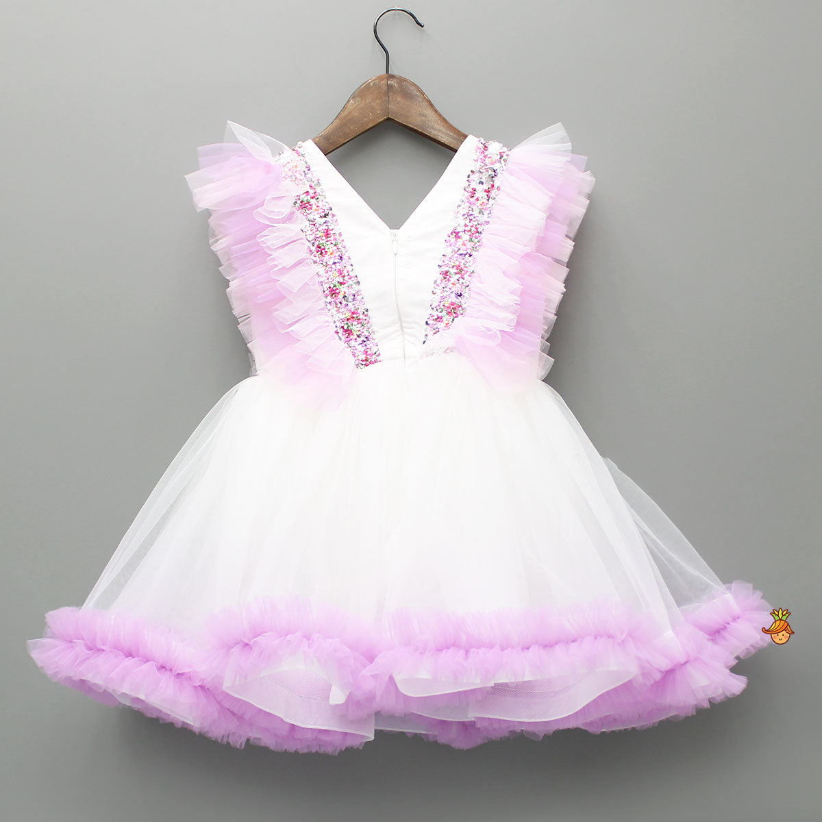 Pre Order: Sequin Detail Frilly Dress With Matching Hairclip