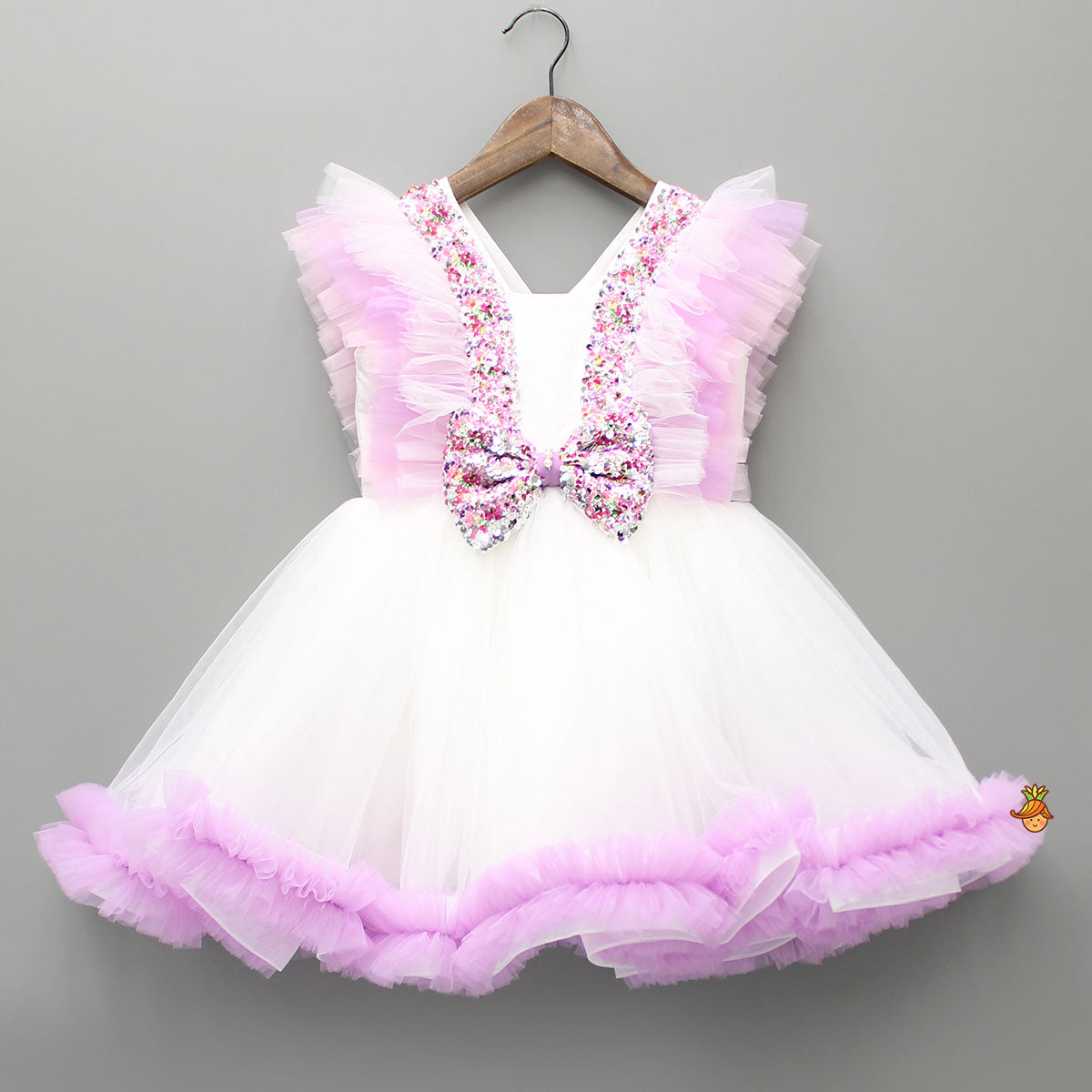 Pre Order: Sequin Detail Frilly Dress With Matching Hairclip