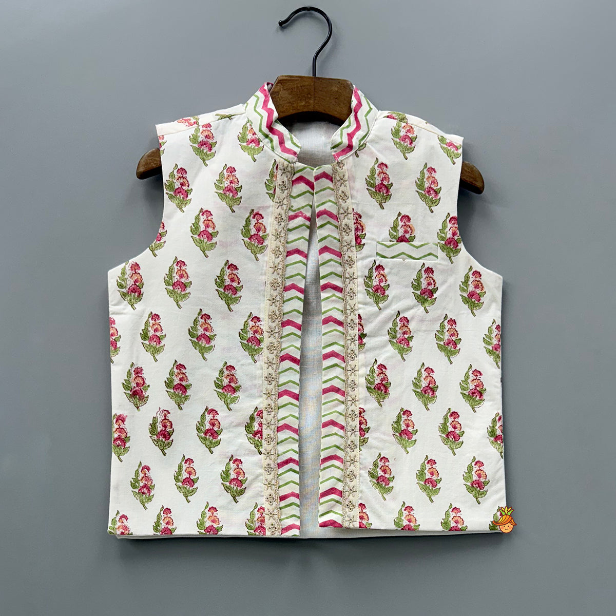 Pre Order: Multicoloured Floral Printed Kurta With Jacket And Dhoti