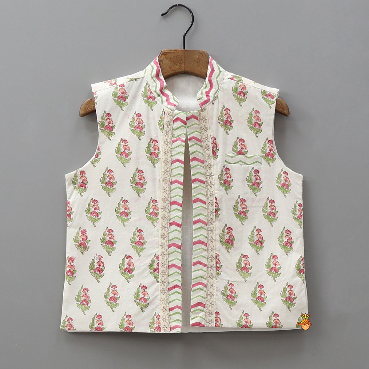 Pre Order: Multicoloured Floral Printed Kurta With Jacket And Dhoti