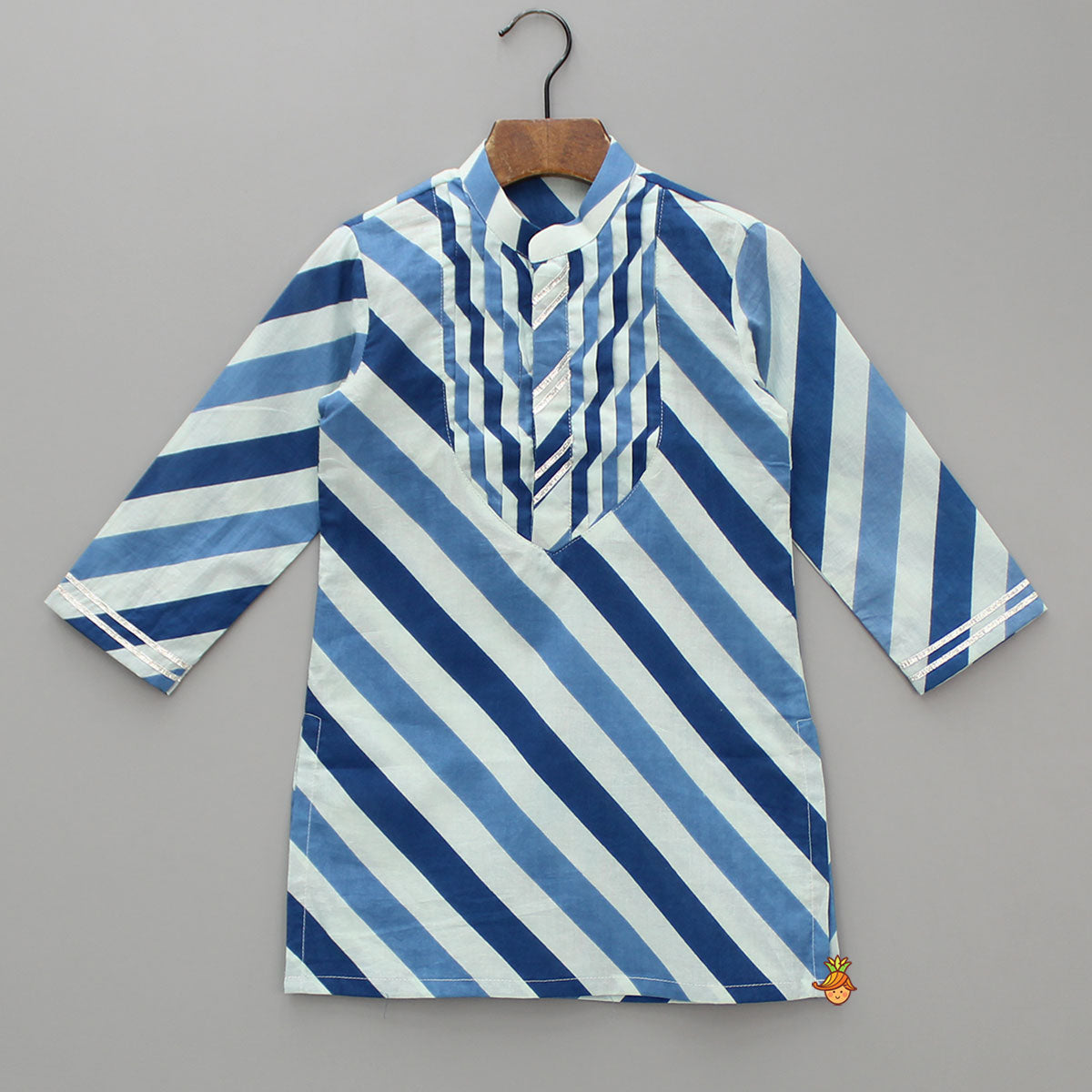 Pre Order: Striped Printed Blue Kurta And Pyjama