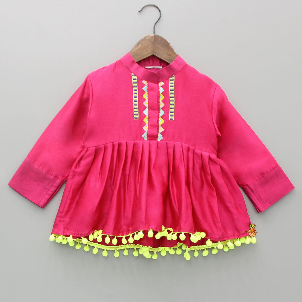 Pre Order: Pink Multicoloured Embroidered Kurti With Matching Pant