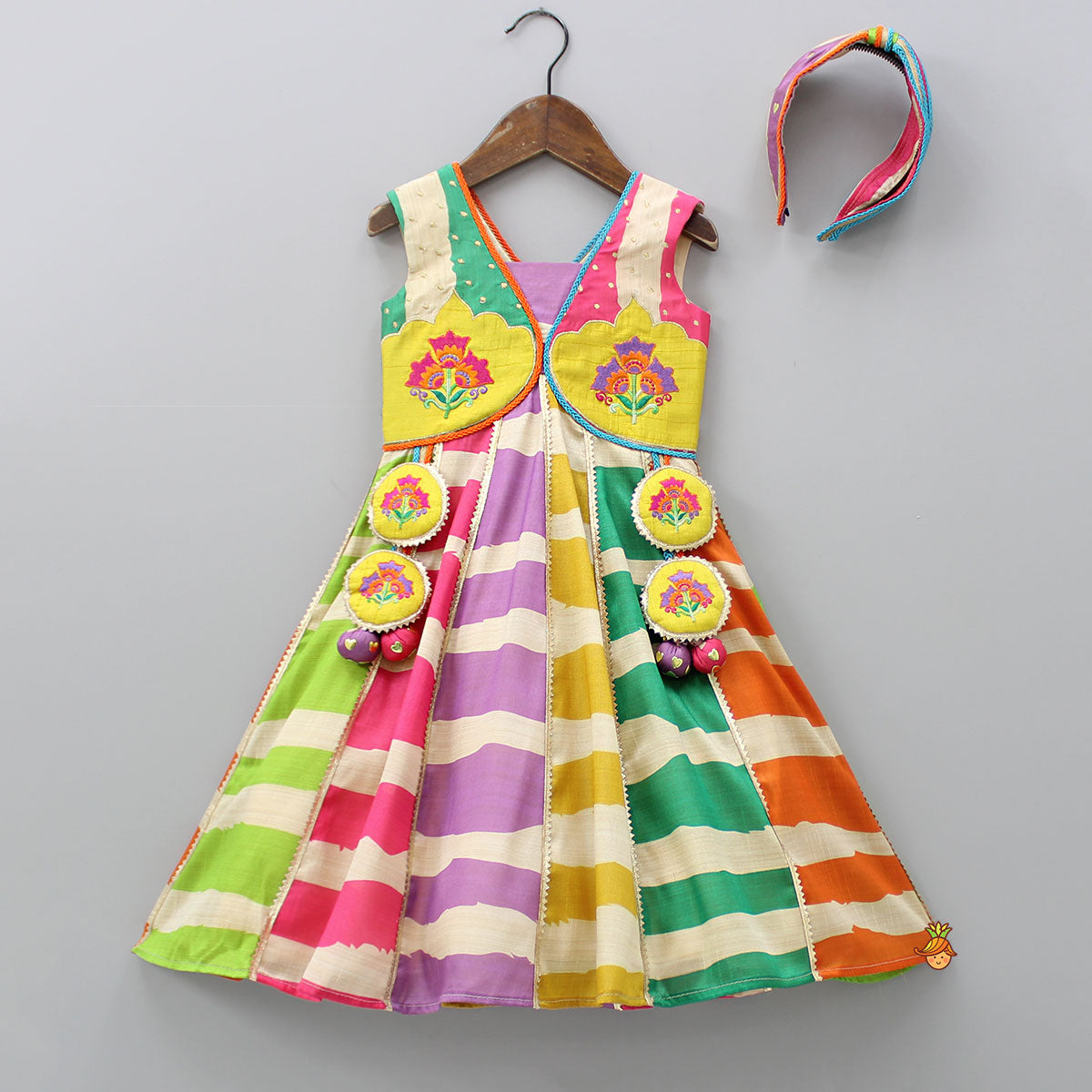 Pre Order: Multicolour Flared Kurti And Matching Hairband