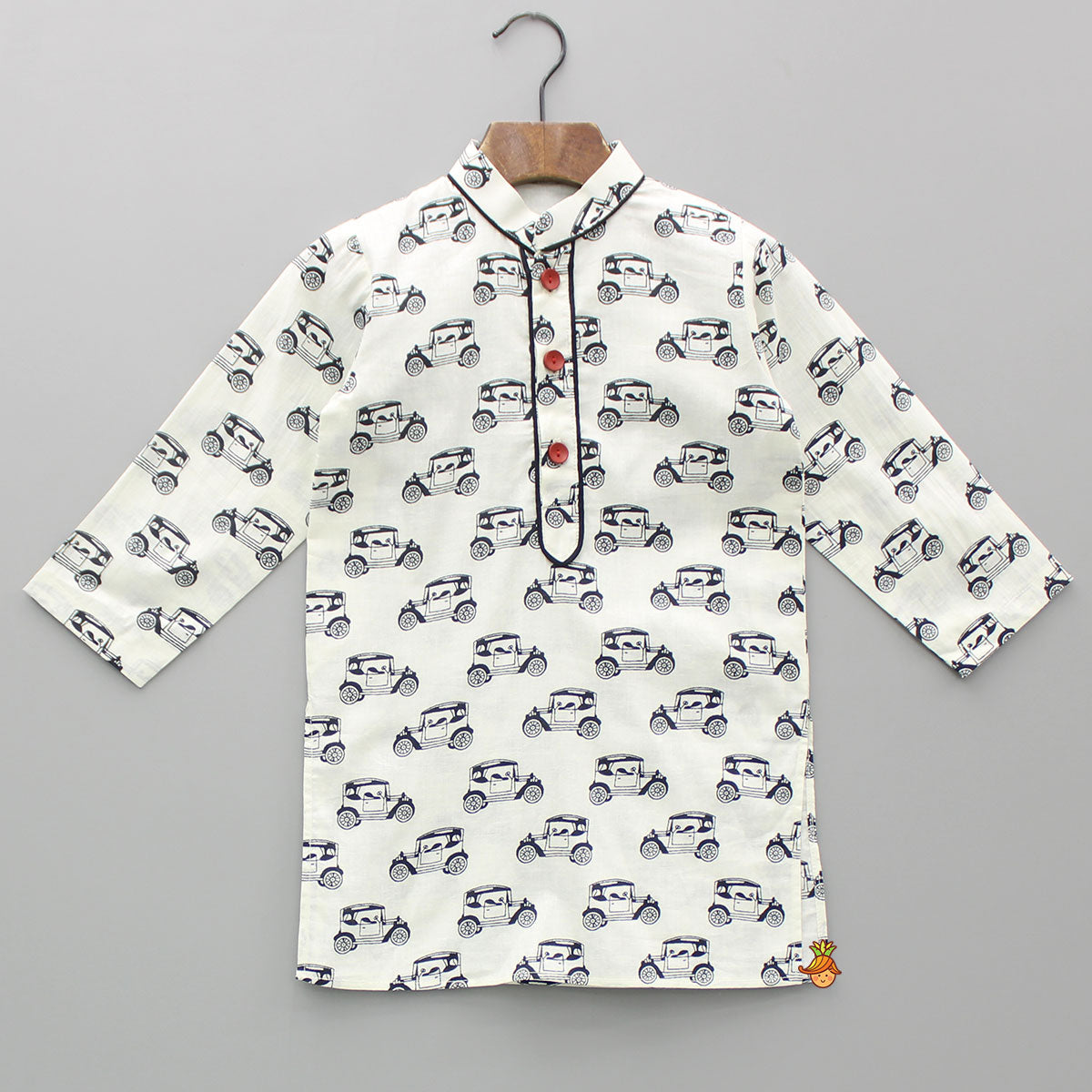 Pre Order: Vehicle Printed Kurta With Jacket And Pyjama