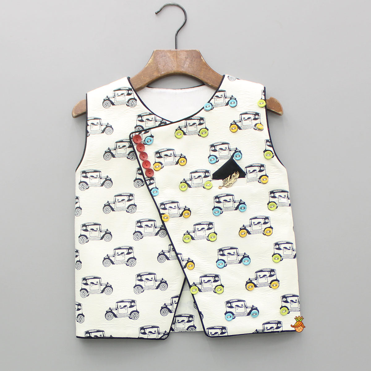 Pre Order: Vehicle Printed Kurta With Jacket And Pyjama