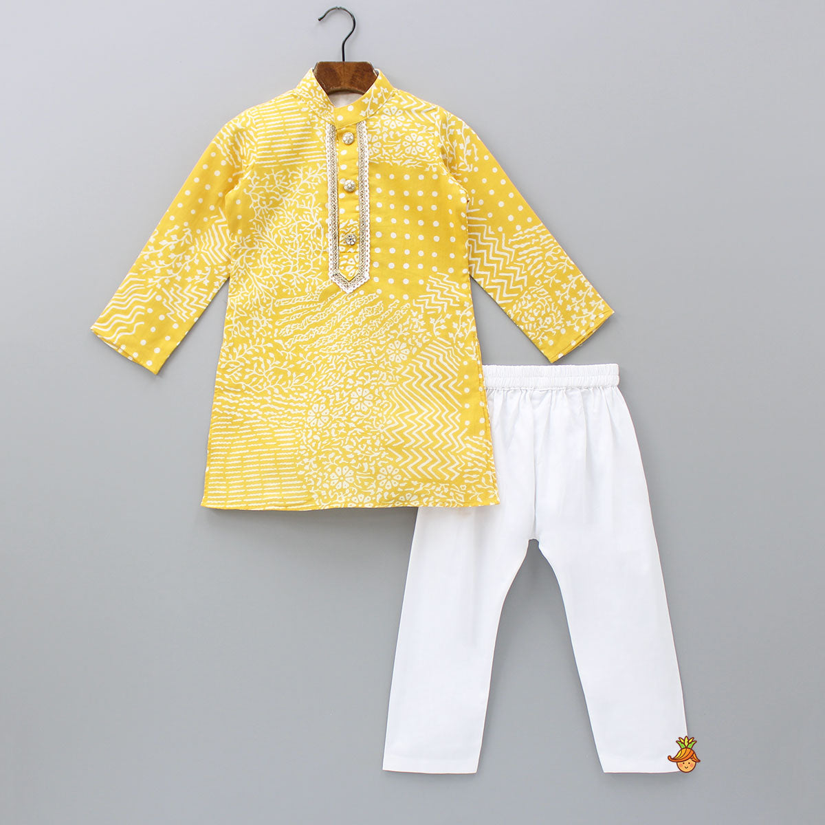 Pre Order: Yellow Printed Kurta And Pyjama