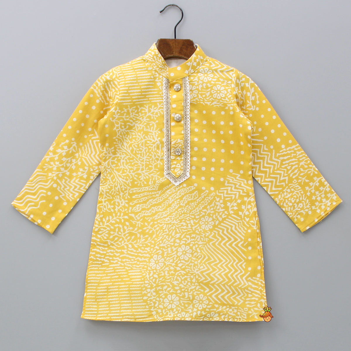 Pre Order: Yellow Printed Kurta And Pyjama