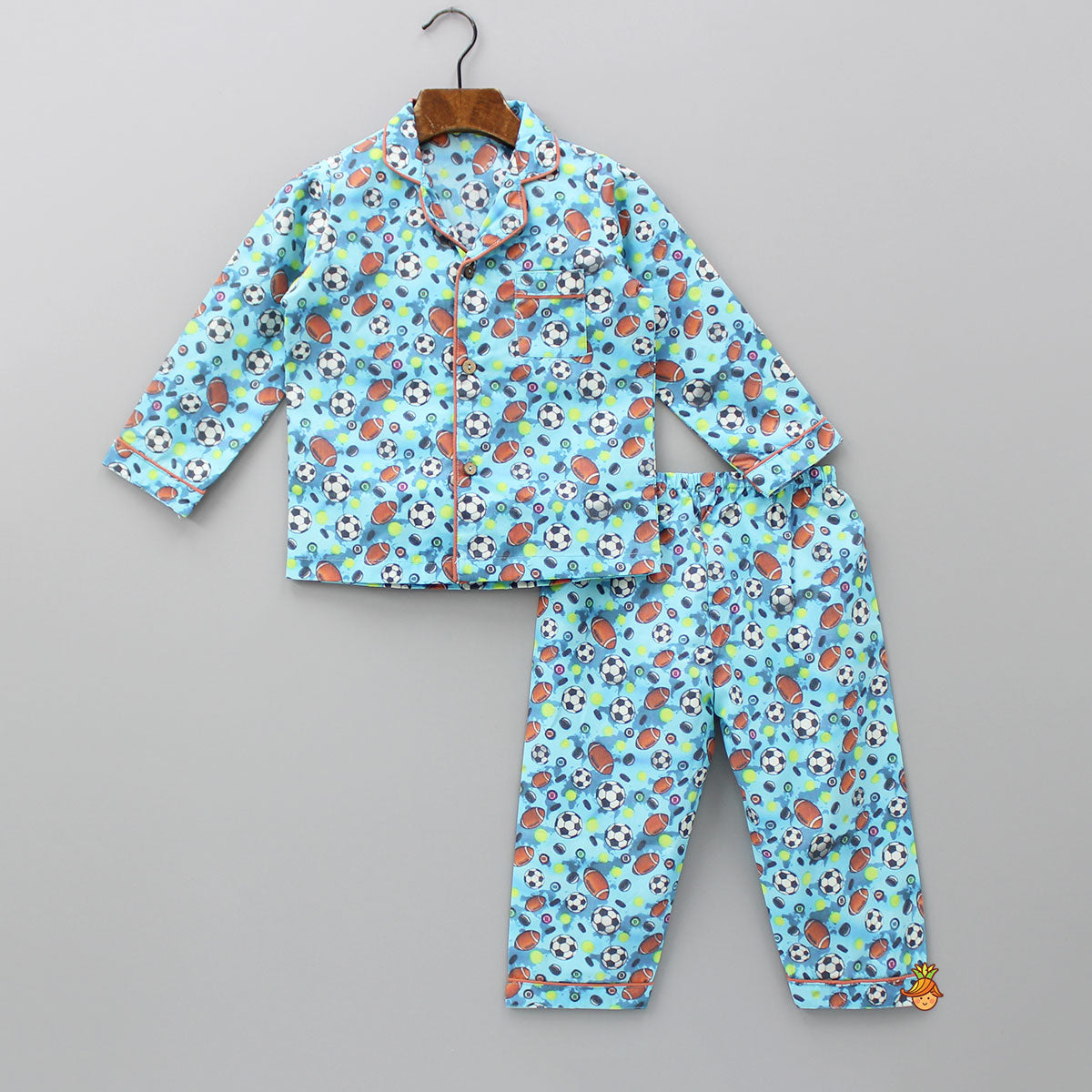 Multicoloured Balls Printed Notch Collar Sleepwear