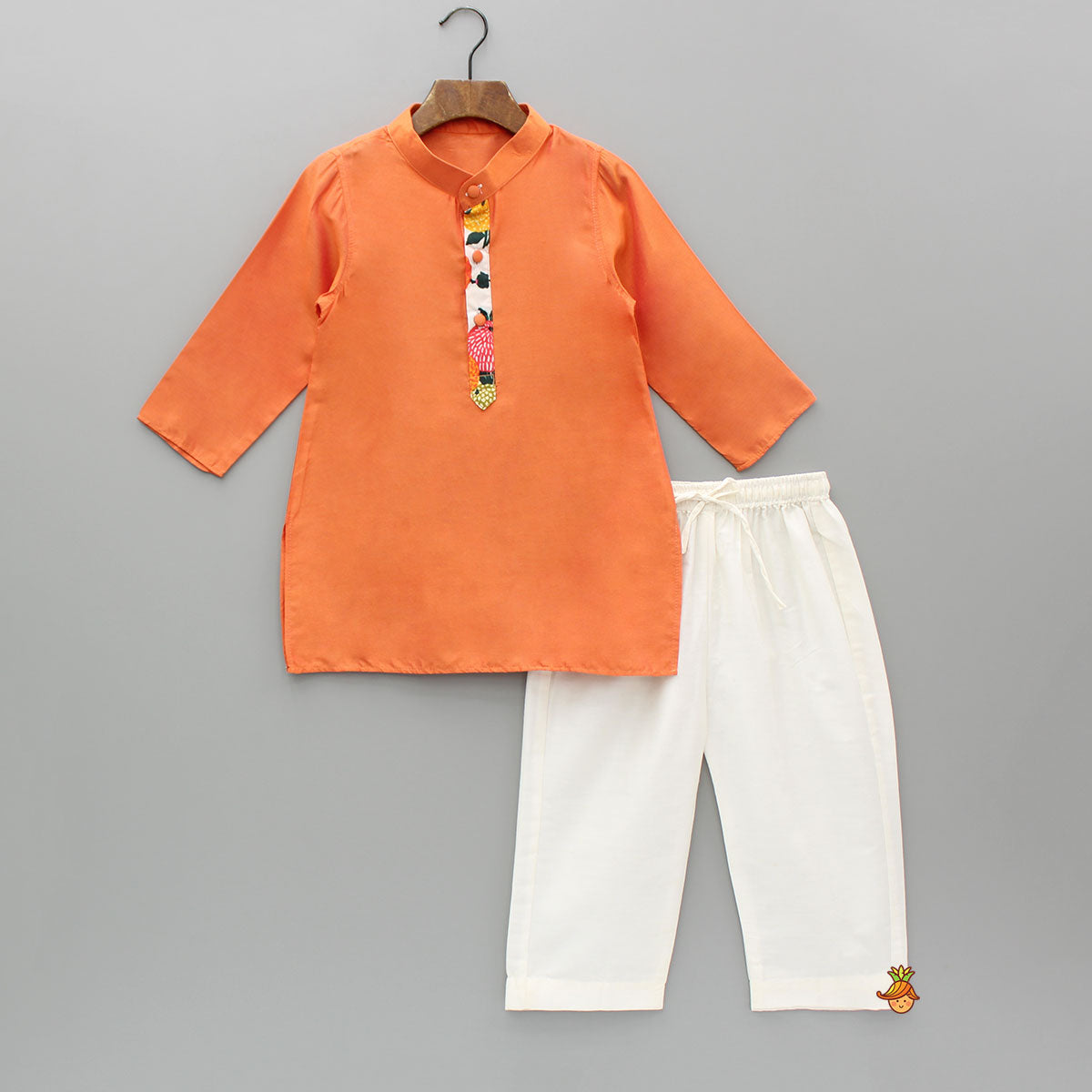 Pre Order: Orange Kurta And Multicolour Jacket With Pyjama