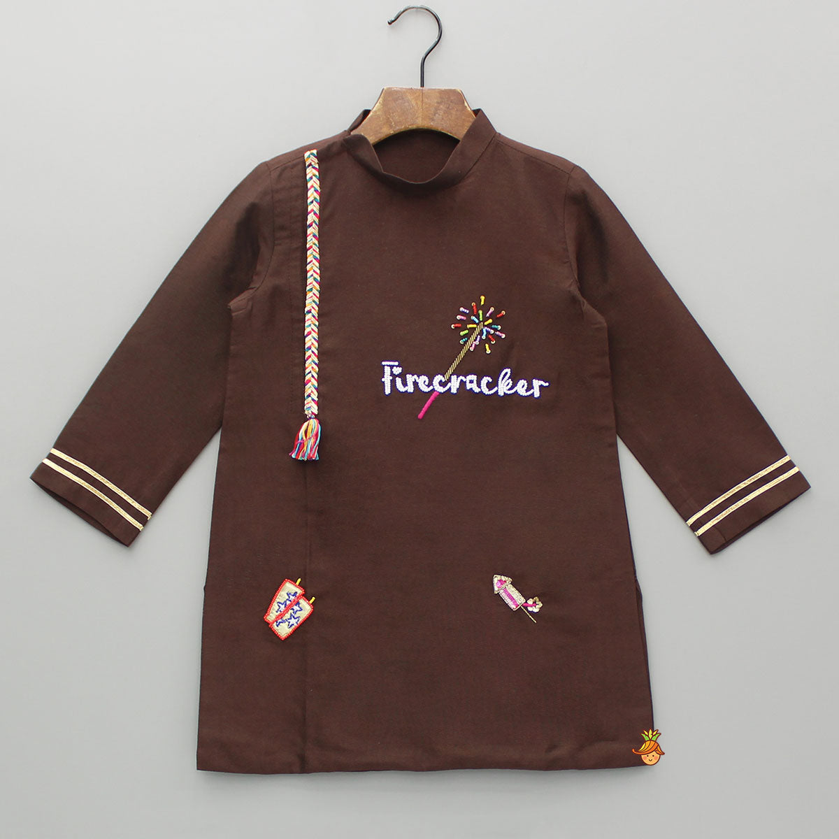 Pre Order: Embroidered Brown Kurta With Pyjama