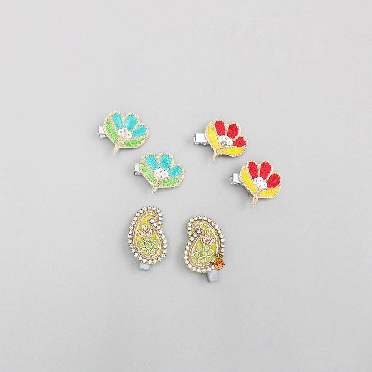 Floral And Embroidered Studded Hairclips