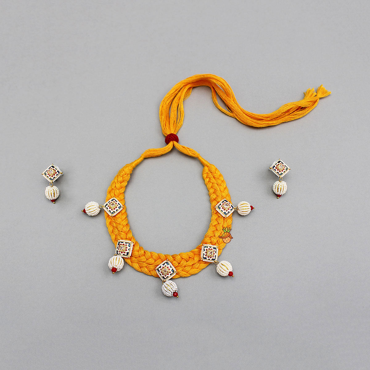 Yellow Embellished Beautiful Choker Necklace And Earrings