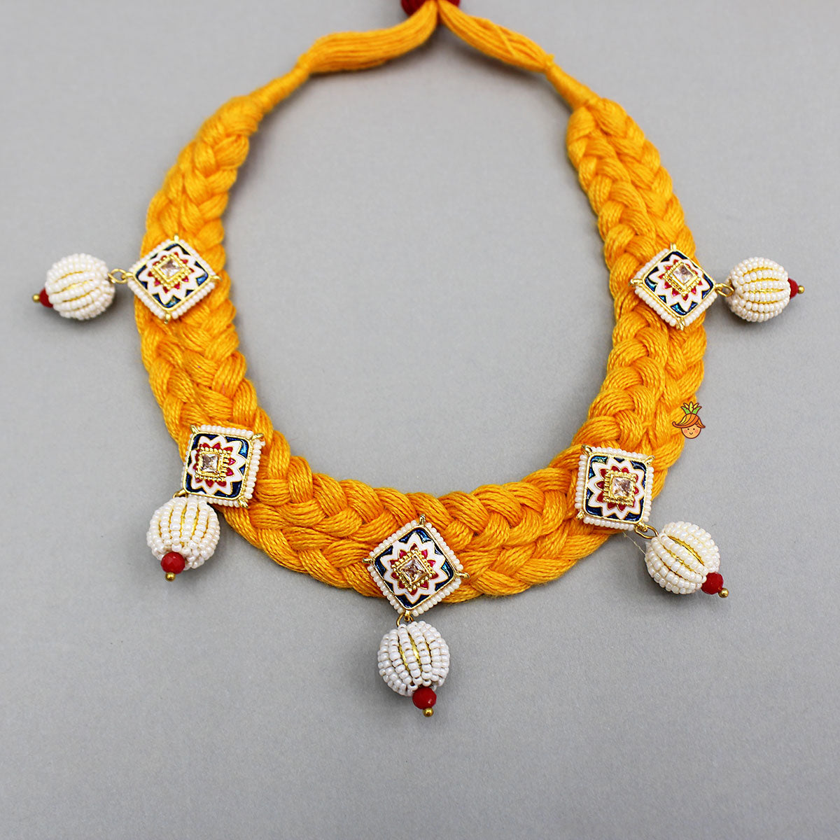 Yellow Embellished Beautiful Choker Necklace And Earrings