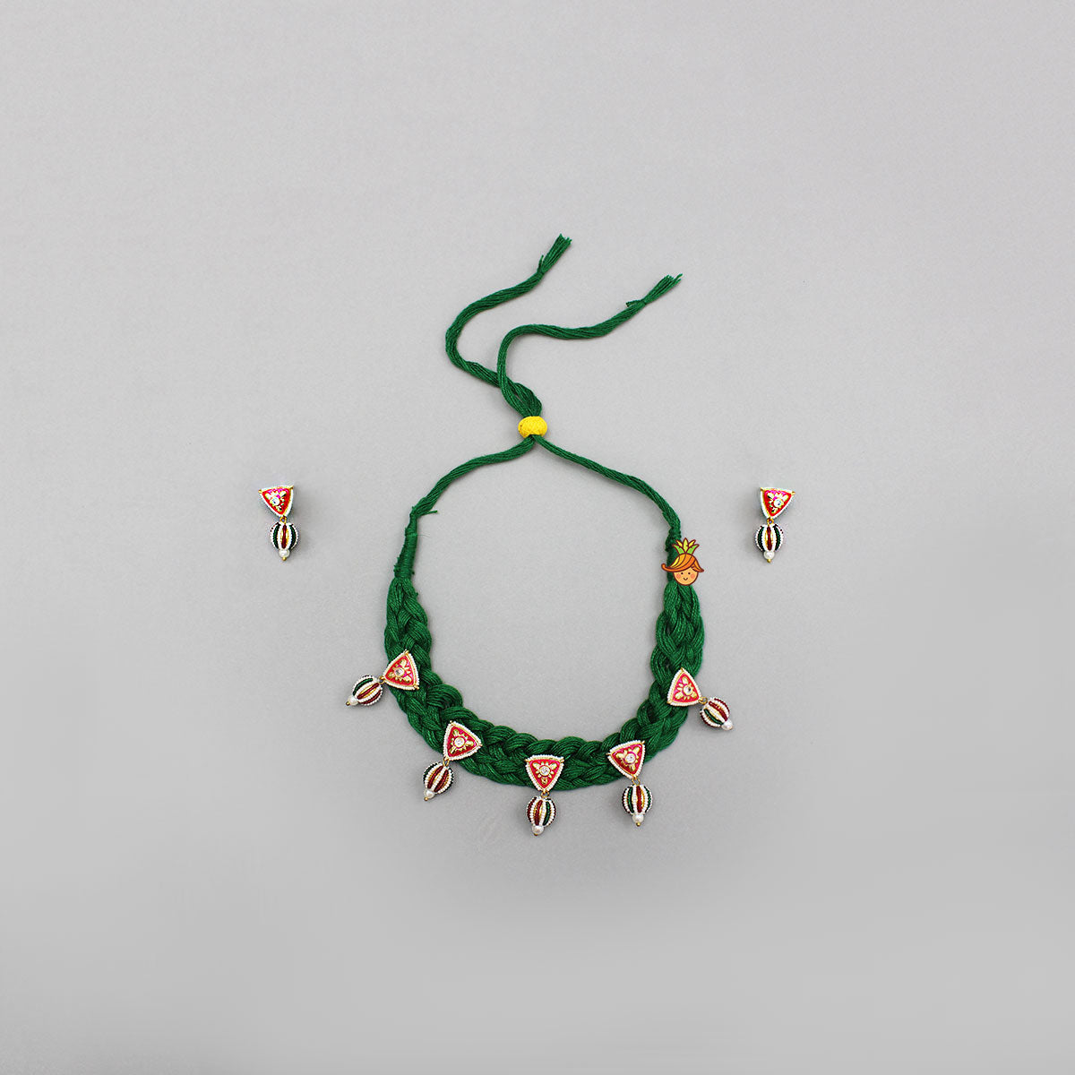 Beautiful Green Embellished Choker Necklace And Earrings