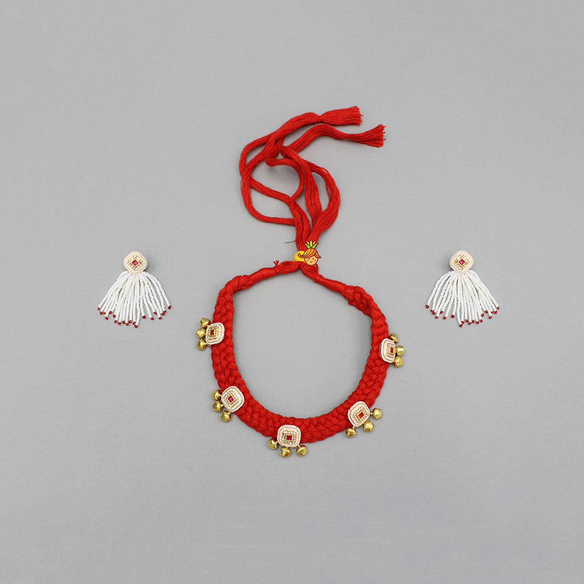 Red Choker Necklace And Earrings With Elegant Embellishments