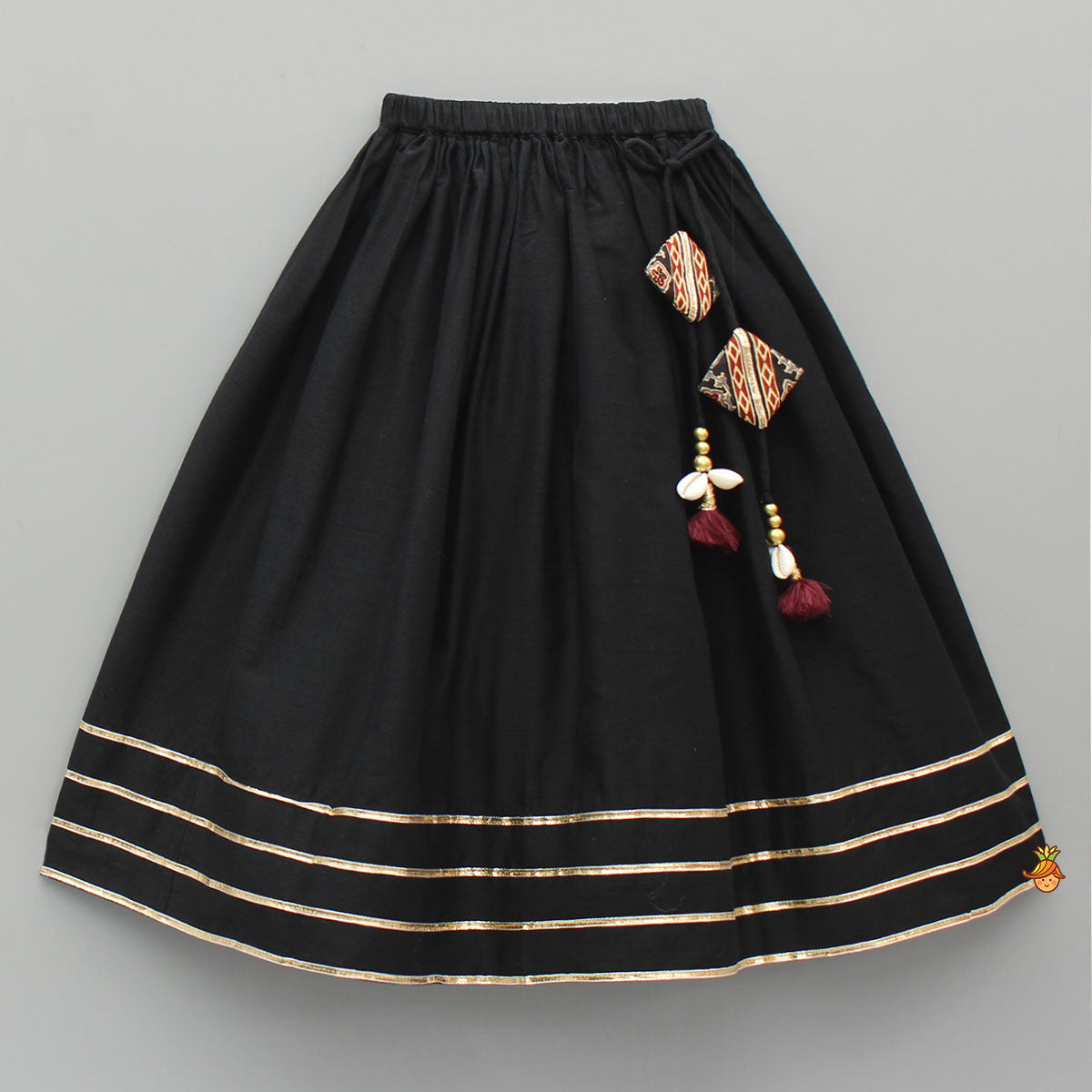 Pre Order: Printed Sequin Embellished Halter Neck Top With Gota Work Lehenga
