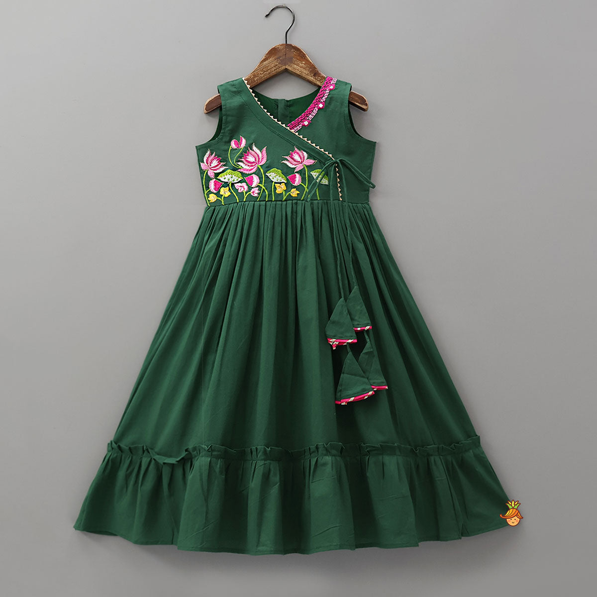 Pre Order: Green Multicolour Floral Embroidered Kurti