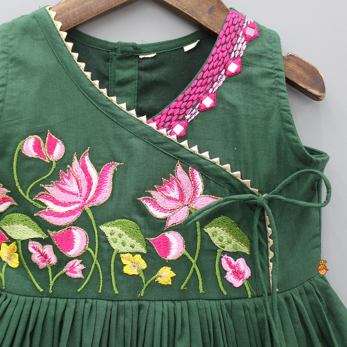 Pre Order: Green Multicolour Floral Embroidered Kurti