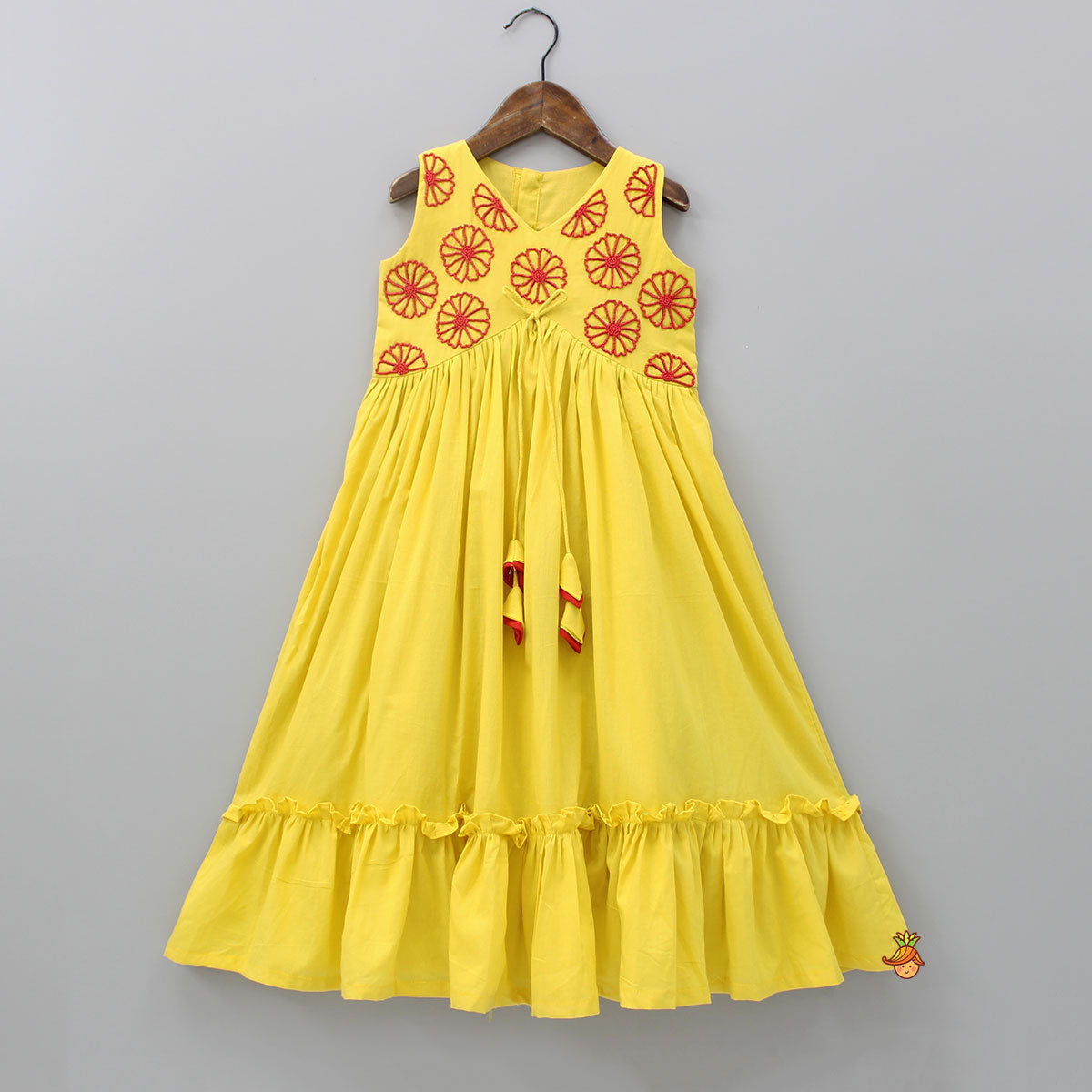 Pre Order: Beads Embroidered Ruffled Hem Yellow Kurti