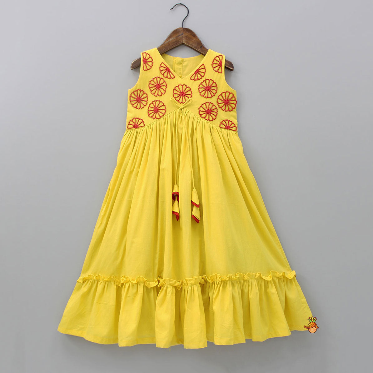 Pre Order: Beads Embroidered Ruffled Hem Yellow Kurti