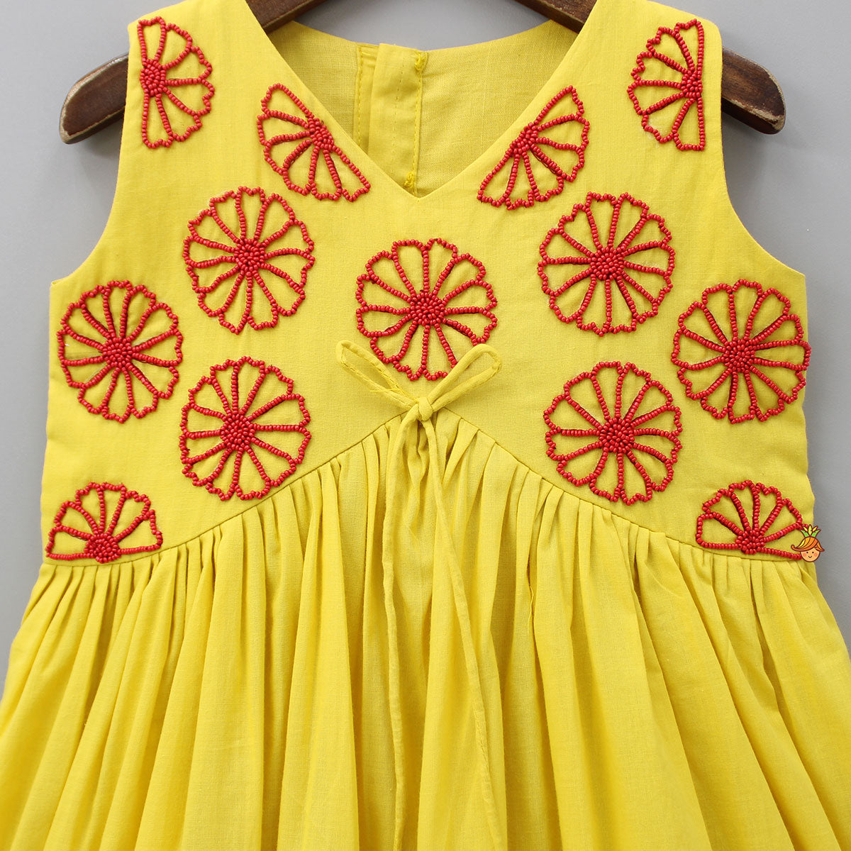 Pre Order: Beads Embroidered Ruffled Hem Yellow Kurti