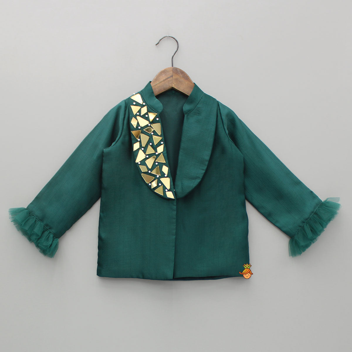 Pre Order: Embellished Green Blazer Style Top With Pant