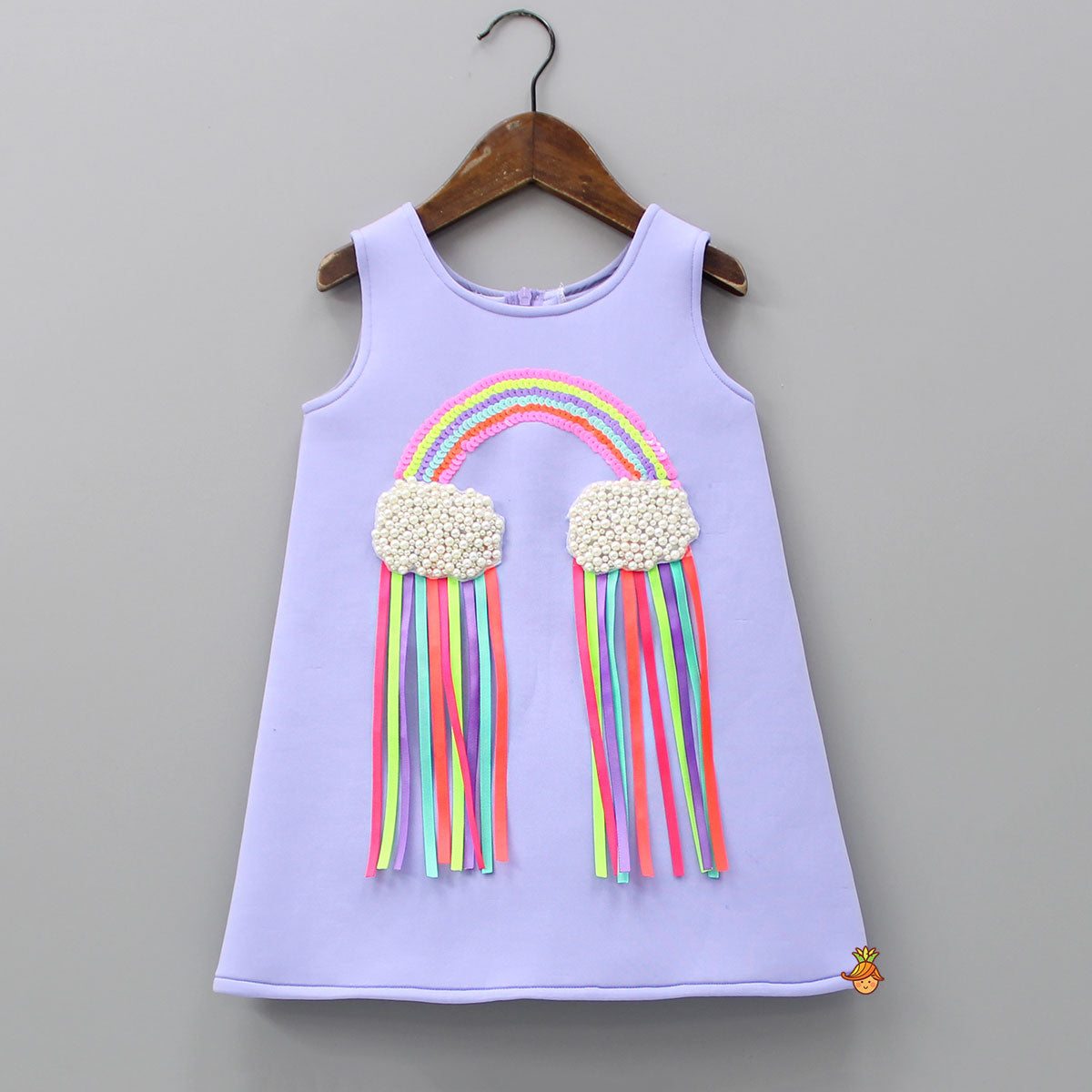 Pre Order: Sequins Rainbow Embroidered Lavender Dress With Bowie Hair Clip